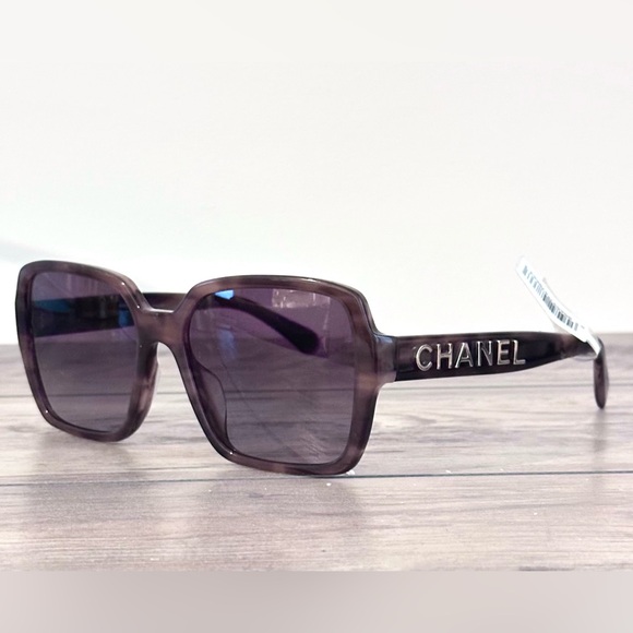 CHANEL 5408 Light Brown Havana and Purple Lens Square Sunglasses - Picture 4 of 8